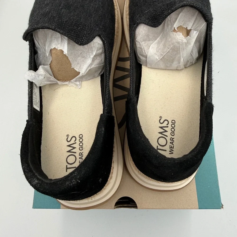 TOMS Jocelyn Black Two Tone Slub Suede Platform Espadrille Sneakers Womens 11